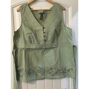 Vintage‎ 90s Cami Green Sz 1X Fairy Whimsical Earthy Vtg Dainty Sleeveless